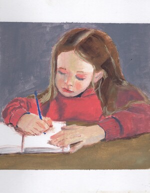 Learning to write (water mixable oils on paper)