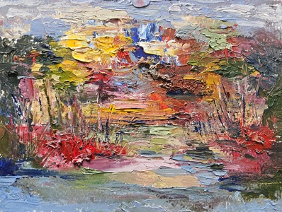 Abstrakcja rzeczno pejzażowa (olej na kartonie 18x24cm)