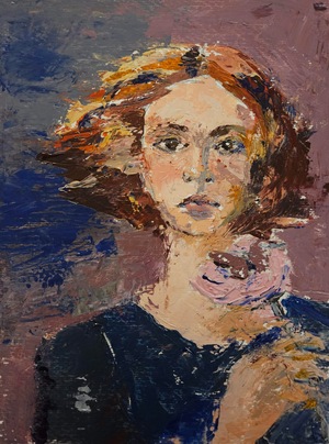 kobieta z różą (olej na papierze, 18x24cm)