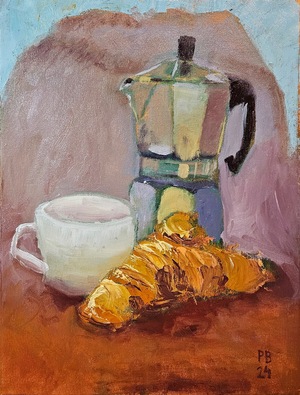 Martwa natura z kawiarką (Olej na płótnie, 30x40cm)