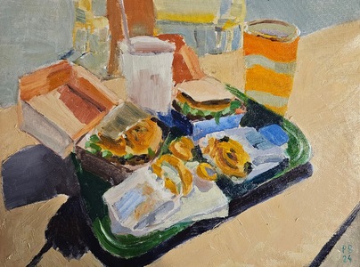 Burger Drwala (olej na płótnie, 30x40cm)